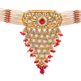 Kundan Opulance Maroon CZ-Pearl Beaded Yellow Gold-Plated Choker Set
