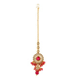 Kundan Opulance Maroon CZ-Pearl Beaded Yellow Gold-Plated Choker Set