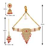 Kundan Opulance Maroon CZ-Pearl Beaded Yellow Gold-Plated Choker Set