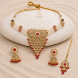 Kundan Opulance Maroon CZ-Pearl Beaded Yellow Gold-Plated Choker Set