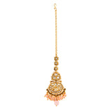 Kundan Opulance Light Pink CZ-Pearl Medallion Yellow Gold-Plated Short Necklace Set