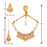 Kundan Opulance Light Pink CZ-Pearl Medallion Yellow Gold-Plated Short Necklace Set