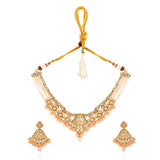 Kundan Opulance Light Pink Pearl-Beaded Yellow Gold-Plated Short Necklace Set