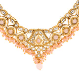 Kundan Opulance Light Pink Pearl-Beaded Yellow Gold-Plated Short Necklace Set