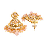 Kundan Opulance Light Pink Pearl-Beaded Yellow Gold-Plated Short Necklace Set