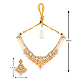 Kundan Opulance Light Pink Pearl-Beaded Yellow Gold-Plated Short Necklace Set