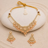 Kundan Opulance Light Pink Pearl-Beaded Yellow Gold-Plated Short Necklace Set