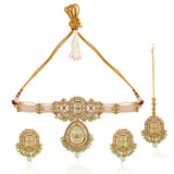 Kundan Opulance Light Green CZ-Pearl Beaded Yellow Gold-Plated Choker Set