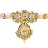 Kundan Opulance Light Green CZ-Pearl Beaded Yellow Gold-Plated Choker Set