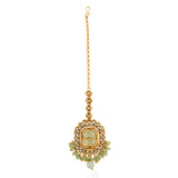 Kundan Opulance Light Green CZ-Pearl Beaded Yellow Gold-Plated Choker Set