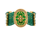 Kundan Opulance Green CZ-Pearl Beaded Yellow Gold-Plated Bracelet