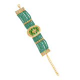 Kundan Opulance Green CZ-Pearl Beaded Yellow Gold-Plated Bracelet