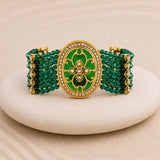 Kundan Opulance Green CZ-Pearl Beaded Yellow Gold-Plated Bracelet