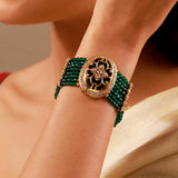 Kundan Opulance Green CZ-Pearl Beaded Yellow Gold-Plated Bracelet