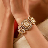 Kundan Opulance WhiteSmoke Pearl Beaded Yellow Gold-Plated Bracelet