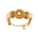 Kundan Opulance WhiteSmoke CZ-Pearl Beaded Yellow Gold-Plated Bracelet