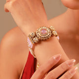 Kundan Opulance WhiteSmoke CZ-Pearl Beaded Yellow Gold-Plated Bracelet