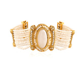 Kundan Opulance WhiteSmoke Oval CZ-Pearl Beaded Yellow Gold-Plated Bracelet