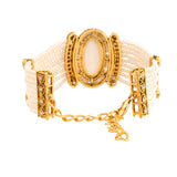 Kundan Opulance WhiteSmoke Oval CZ-Pearl Beaded Yellow Gold-Plated Bracelet
