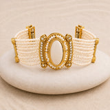 Kundan Opulance WhiteSmoke Oval CZ-Pearl Beaded Yellow Gold-Plated Bracelet