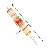 Kundan Opulance Maroon CZ Pearl-Beaded Yellow Gold-Plated Bracelet