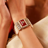 Kundan Opulance Maroon CZ Pearl-Beaded Yellow Gold-Plated Bracelet