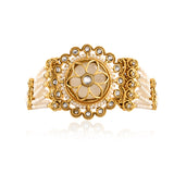 Kundan Opulance White Pearl Floral Yellow Gold-Plated Bracelet