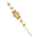 Kundan Opulance White Pearl Floral Yellow Gold-Plated Bracelet