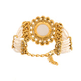 Kundan Opulance White Pearl Floral Yellow Gold-Plated Bracelet