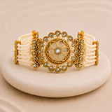 Kundan Opulance White Pearl Floral Yellow Gold-Plated Bracelet