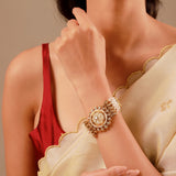 Kundan Opulance White Pearl Floral Yellow Gold-Plated Bracelet