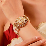 Kundan Opulance White Pearl Floral Yellow Gold-Plated Bracelet