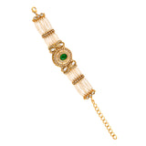 Kundan Opulance Green Oval CZ-Pearl Beaded Yellow Gold-Plated Bracelet
