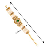 Kundan Opulance Green Oval CZ-Pearl Beaded Yellow Gold-Plated Bracelet
