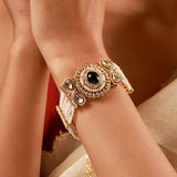 Kundan Opulance Green Oval CZ-Pearl Beaded Yellow Gold-Plated Bracelet