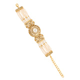 Kundan Opulance Light Pink CZ-Pearl Yellow Gold-Plated Bracelet