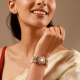 Kundan Opulance Light Pink CZ-Pearl Yellow Gold-Plated Bracelet