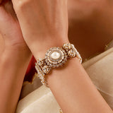 Kundan Opulance Light Pink CZ-Pearl Yellow Gold-Plated Bracelet
