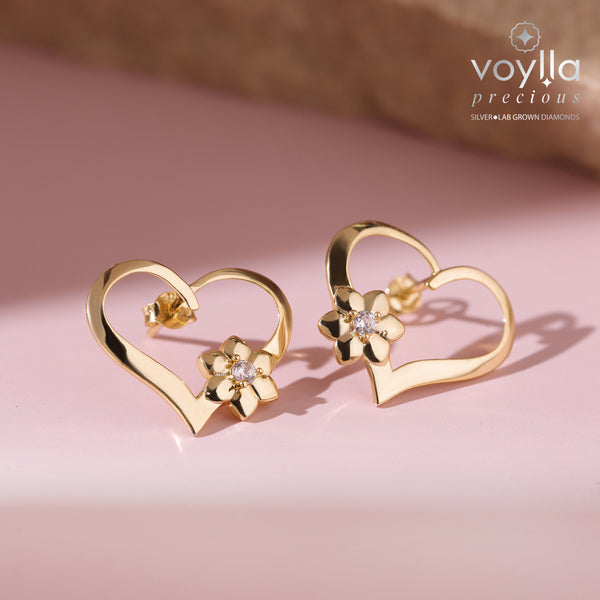 Valentine's Day Blooming Heart Floral Minimal Sterling Silver Stud Earrings