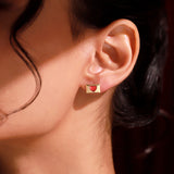 Valentine’s Day Love Sealed Red Heart Sterling Silver Stud Earrings