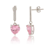 Valentine’s Day Pink Promise Sparkling Heart Sterling Silver Drop Earrings