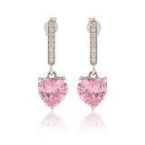 Valentine’s Day Pink Promise Sparkling Heart Sterling Silver Drop Earrings