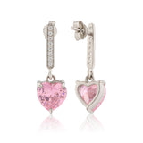 Valentine’s Day Pink Promise Sparkling Heart Sterling Silver Drop Earrings