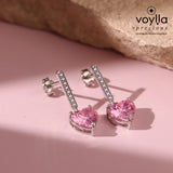 Valentine’s Day Pink Promise Sparkling Heart Sterling Silver Drop Earrings