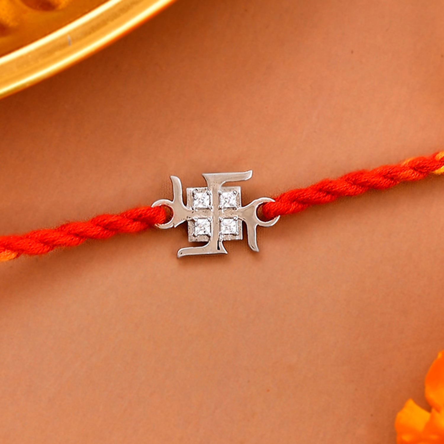 925 sterling silver Swastik rakhi for brother, combining sacred symbolism with durable silver for Raksha Bandhan 2025