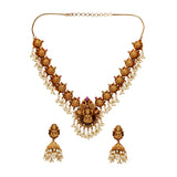 Gold Opulence Gold Plated Goddess Lakshmi Motifs Faux Pearls Lavish Jewellery Set