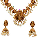 Gold Opulence Gold Plated Goddess Lakshmi Motifs Faux Pearls Lavish Jewellery Set