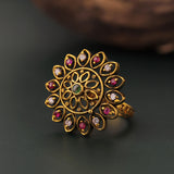 Gold Essentials Antique Lotus Temple Ring