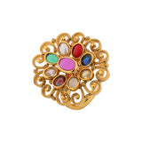 Gold Essentials Navaratna Antique Temple Ring