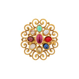 Gold Essentials Navaratna Antique Temple Ring